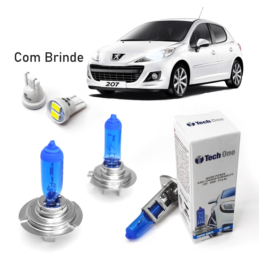 2Pares de lâmpadas Super branca H1+H7 Peugeot 207 TODOS Modelos Farol Alto E Baixo 60/55w 12v