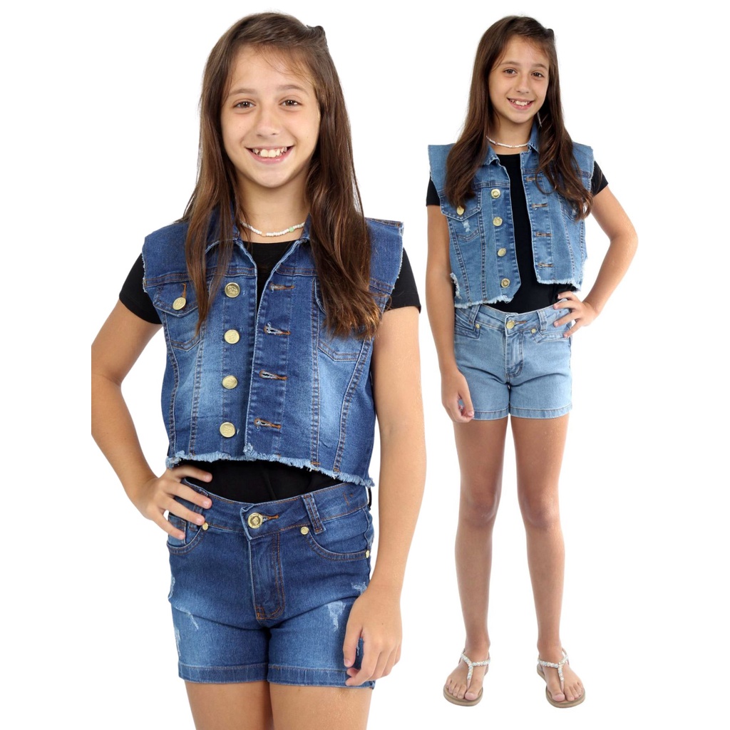 Colete jeans feminino infanto hot sale juvenil