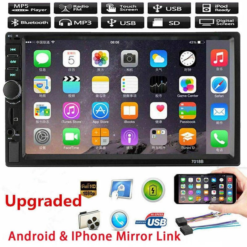 ESSGOO Promoção 7018B 7 Dupla 2 Rádio FM Touch Screen Bluetooth Din Carro MP5 Player USB/TF/Telefone Ligação Espelho