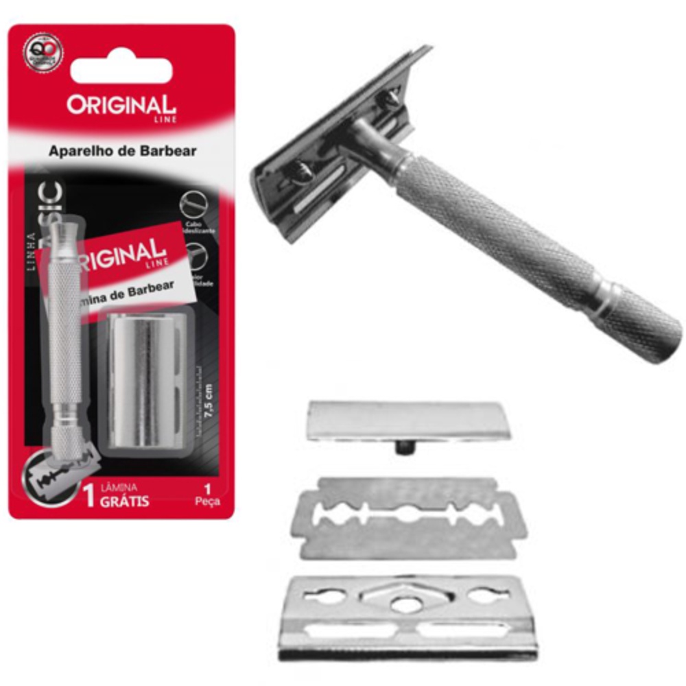 Aparelho De Barbear Classico Barbeador De Metal Com Lamina De Inox