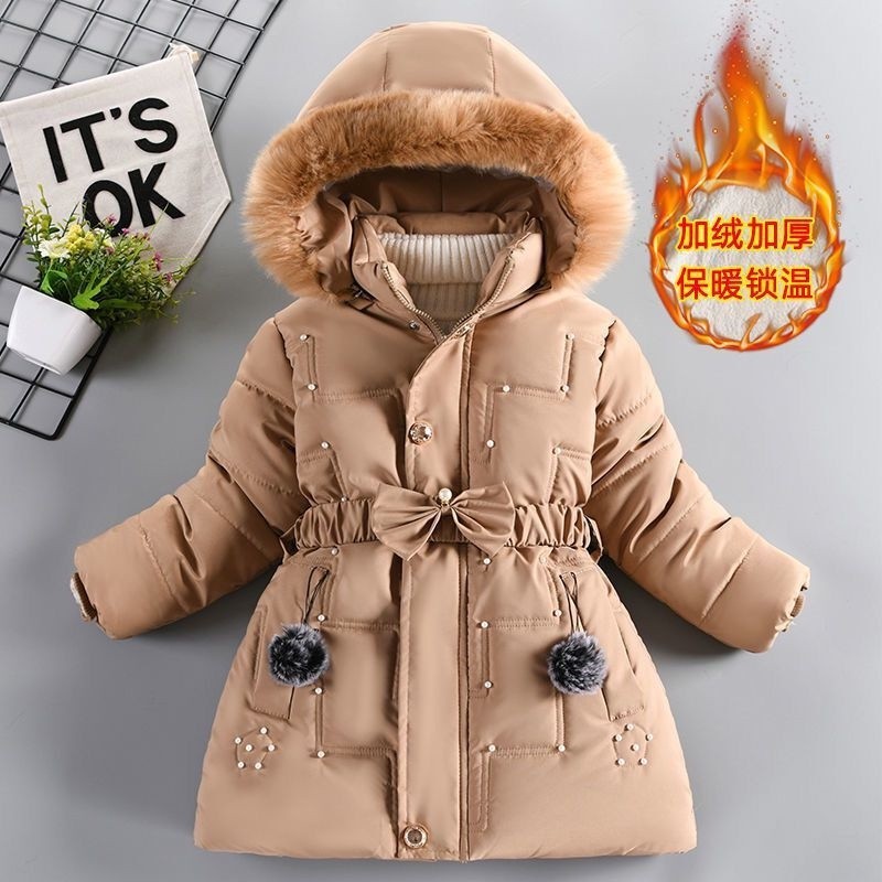 Inverno Meninas Casacos Longos Espessos 2023 Fashion Fleece Warm Parka Big Kids Waist-Skimming Fur Collar Outerwear Roupas De 3-12 Anos