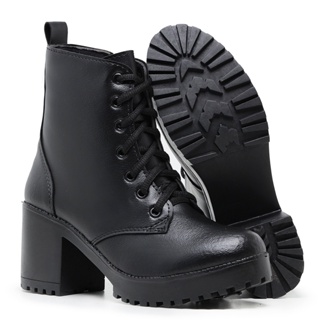 Bota Coturno Feminino Tratorado Bota Tratorada Feminina Salto Grosso Zíper Lateral Confotável Direta da Fábrica