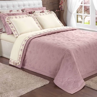 Kit Cobre Leito Colcha Queen Matelassê Bordado Rosê - 3 Peças