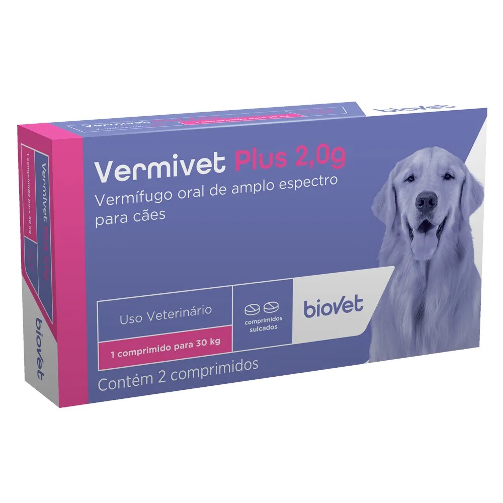 Vermífugo Vermivet Plus Biovet 2,0g C/2 Comprimidos para cães