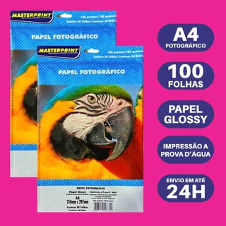 Papel Fotográfico Glossy 180gr A4 Kit 100 Folhas Brilho À Prova D