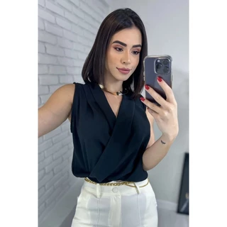 Blusa Regata Transpassada Decote em V Blogueiras Verão 2023 plus size