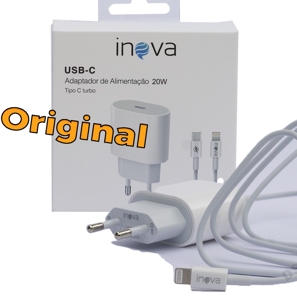 Carregador iphone turbo inova original usb c 20w para com garantia