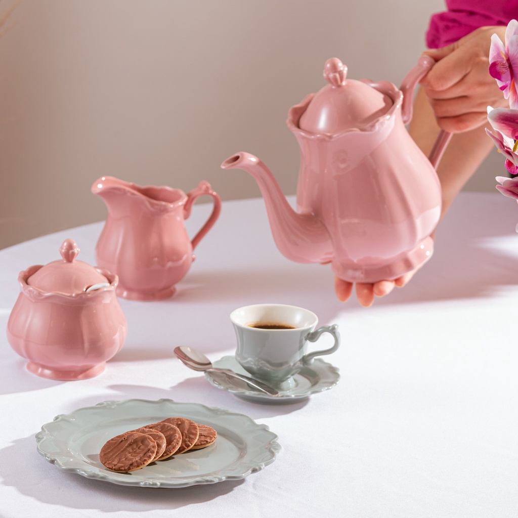 Conjunto Bule P/ Chá E Café Fancy De Porcelana Wolff 3 Pçs