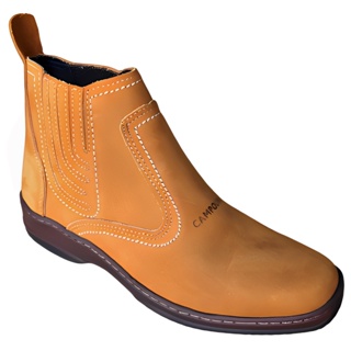 Botina Masculina Couro Nobuck Legitimo Bota cor Amarelo Castor Solado em Borracha Todo Costurado Estilo Sapato Social Country Casual Botinha Unisex Marca Campolina Referencia 2520
