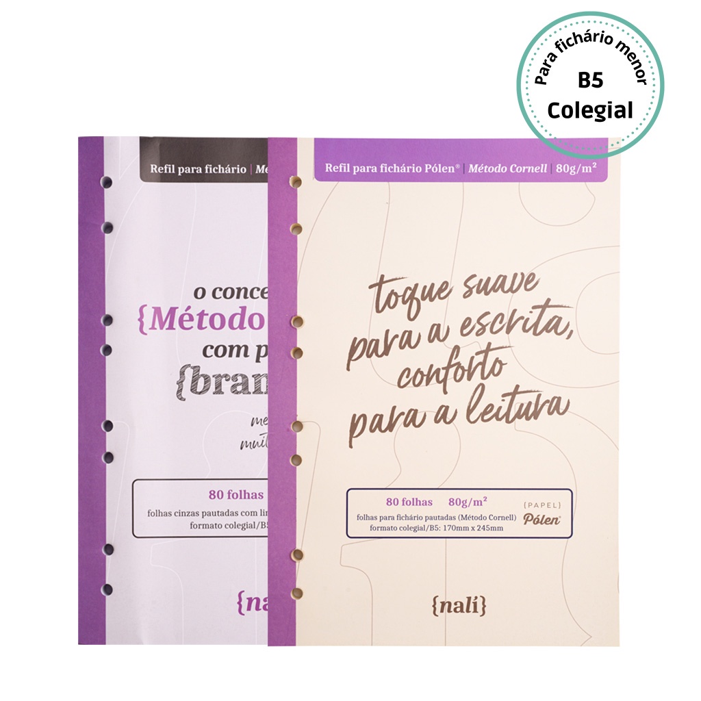 Bloco para fichário NALÍ Colegial/B5 Método Cornell C/ 80 Folhas