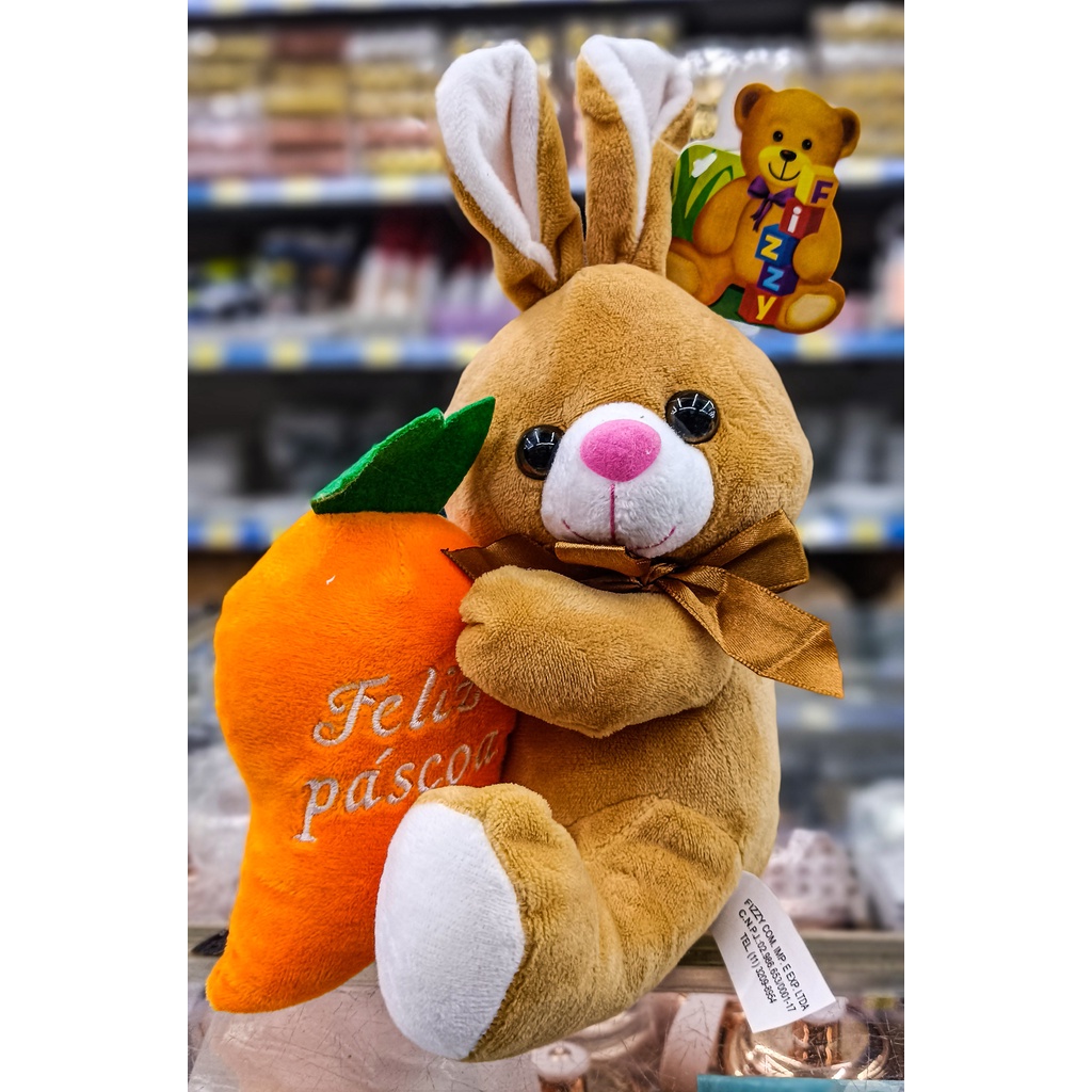 Coelho de Pelúcia da Páscoa 20cm Com Cenoura Gigante Escrito Feliz ...