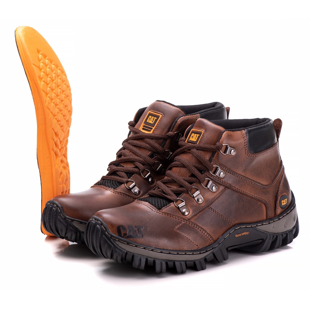 Bota Masculina Caterpillar de Couro Reforçado Impermeável Moderna +  Carteira CAT