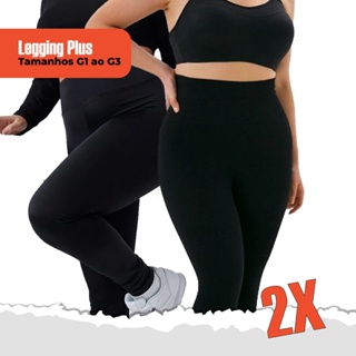 Kit 02 Calça Legging Plus Size Suplex Cós Alto Básica Alta Qualidade Preta