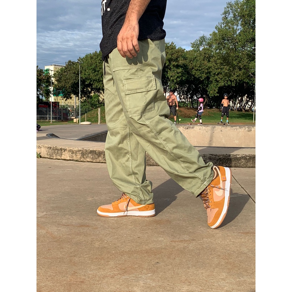パンツ 90s ZORLAC old skate khaki cargo pant PROMOÇÃO Calça Cargo Preta Ou Bege 5 Bolso Tecido Super Leve