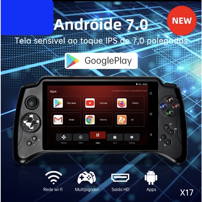 Console Portatil x17 emulators retro tela 7" android 7.0 32gb 2gb quad