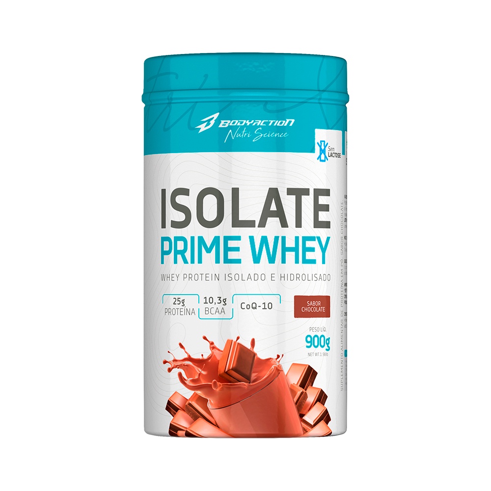 Isolate Prime Whey 900g Bodyaction – Whey Protein Isolado e Hidrolisado Coq-10 Adoçado com Stevia