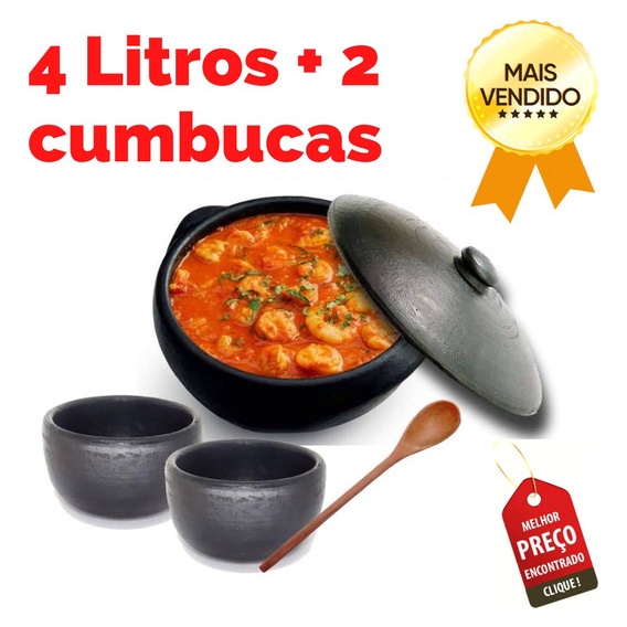 Panela de Barro Capixaba Para Moqueca, Feijoada, Peixada, Arroz, PIrão + 2  Cumbucas | Shopee Brasil