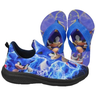 Tênis Infantil Masculino Slip On Personagem Sonic Carros Preto Básico +  Chinelo