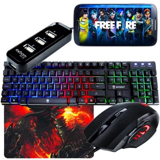 Kit Mobilador Celular Teclado RGB Semi Mecanico + Mouse gamer Led 1600dpi + Pad + Acessórios em Oferta na Shopee