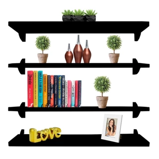 Kit Jogo 4 Prateleiras De Parede De Livros Decorativas Branca E Preta 30x15 Sala Quarto Banheiro