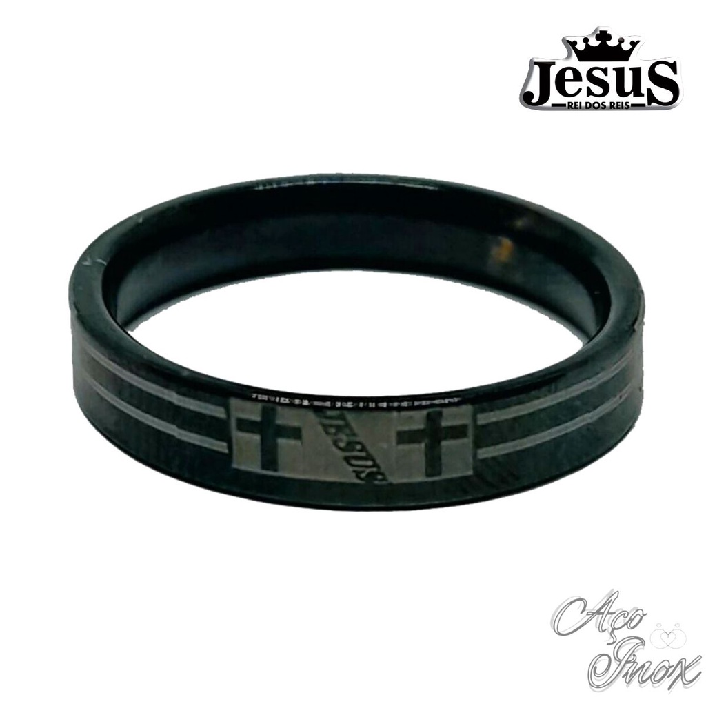 Anel Evangélico Católico Religioso Jesus Aliança Gospel Bíblico Preto ...