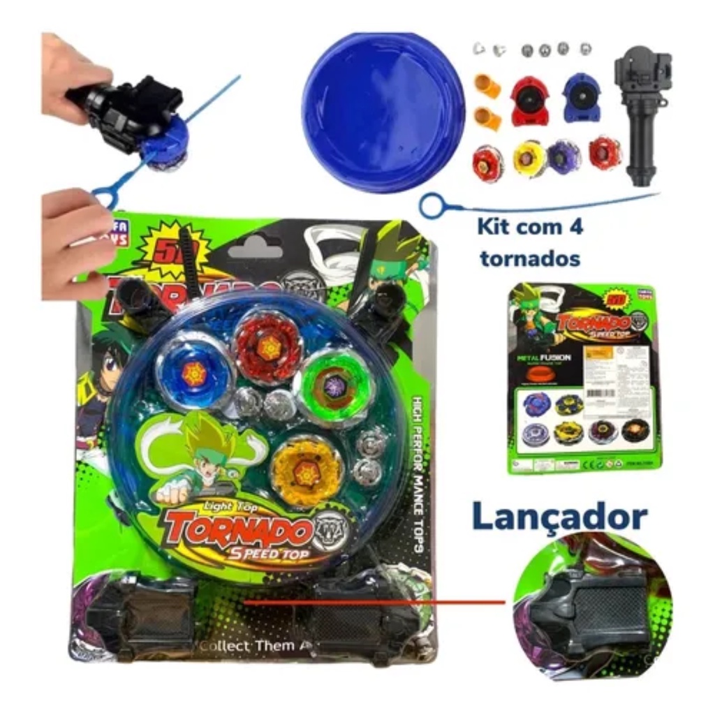 Kit 4 Beyblade Metal Blay Blade 5d Tornado 2 Com Led Novidad