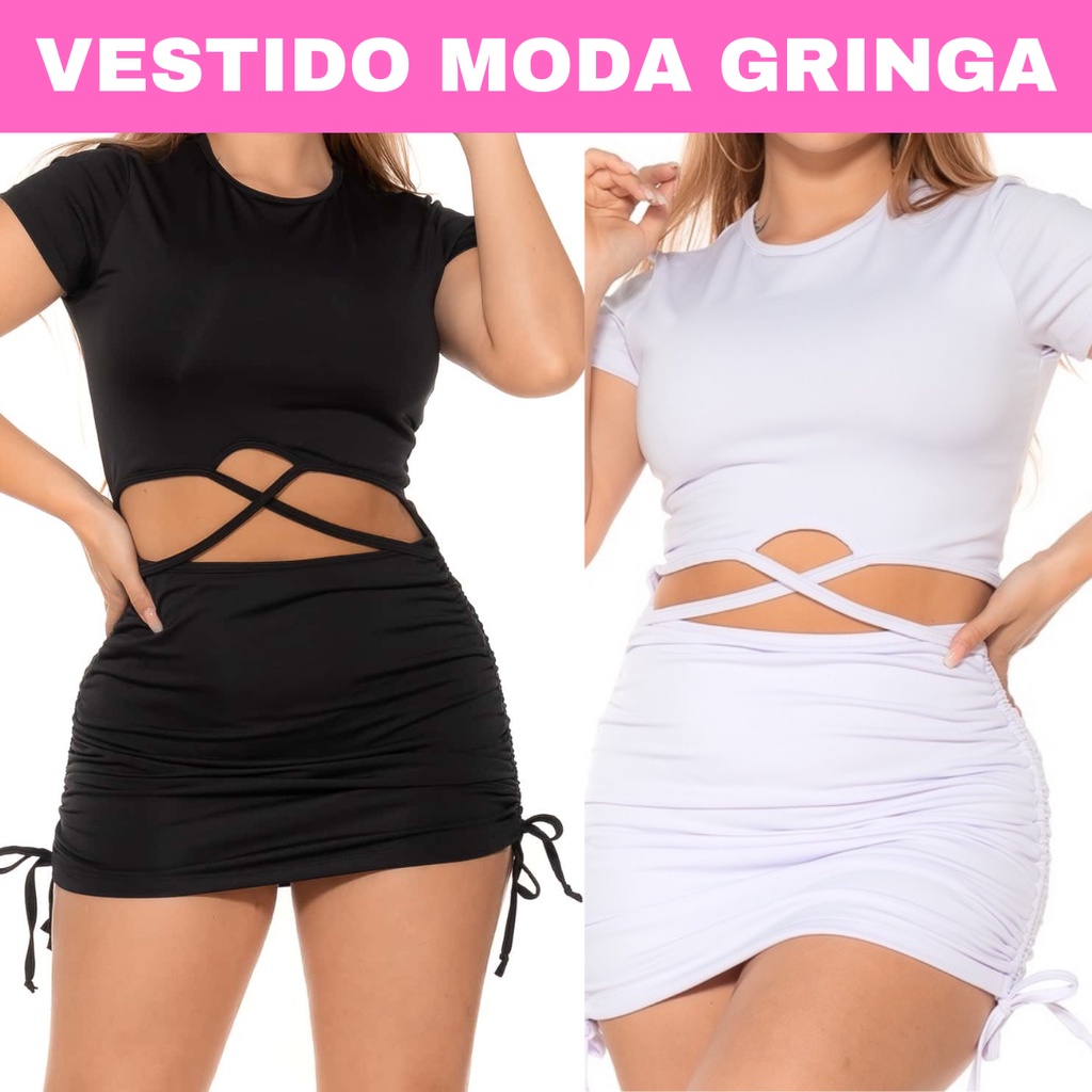 Moderna & Slim - Moda Blogueira Shein - Vestido Curto Franzido Amarração  Lateral Moda Gringa - Várias Cores