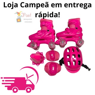 Patins infantil e adulto quad 4 rodas com Luzes Led com Kit de segurança.; - 01 Bolsa Plástica para transporte.