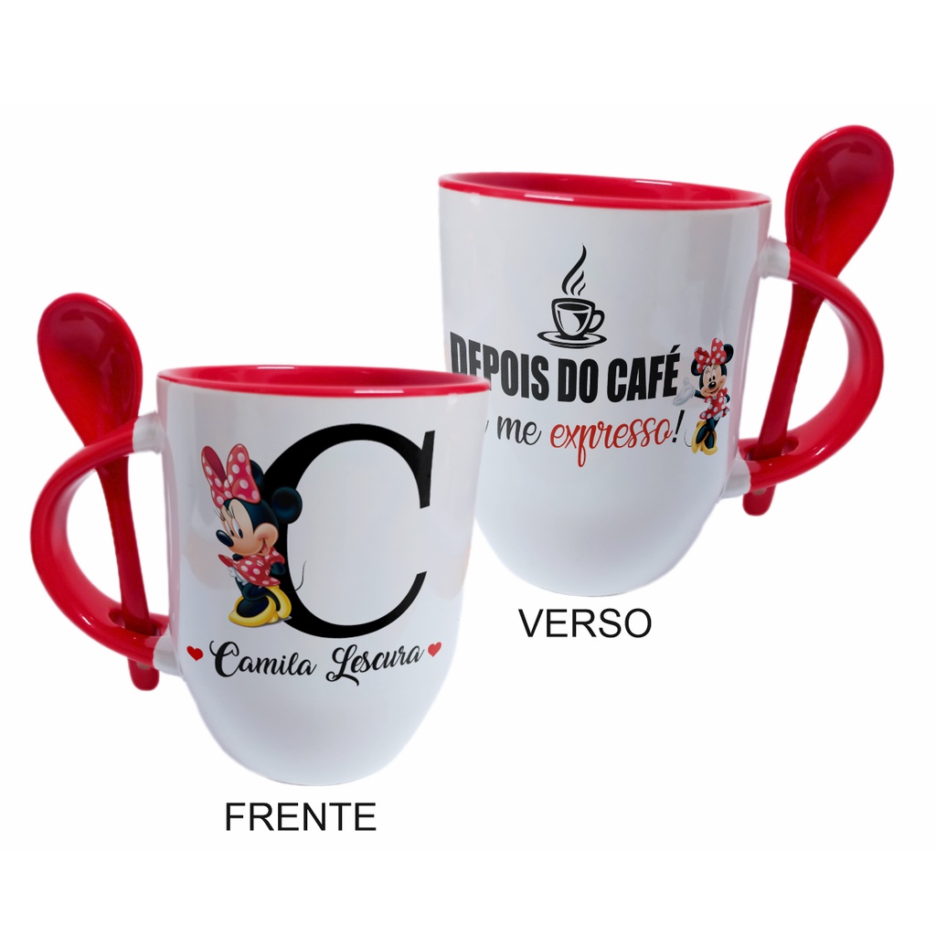 Caneca Personalizada com Colher - Preta Inicial com Nome Masculina e Frase  - Mimos Maria Personalizados