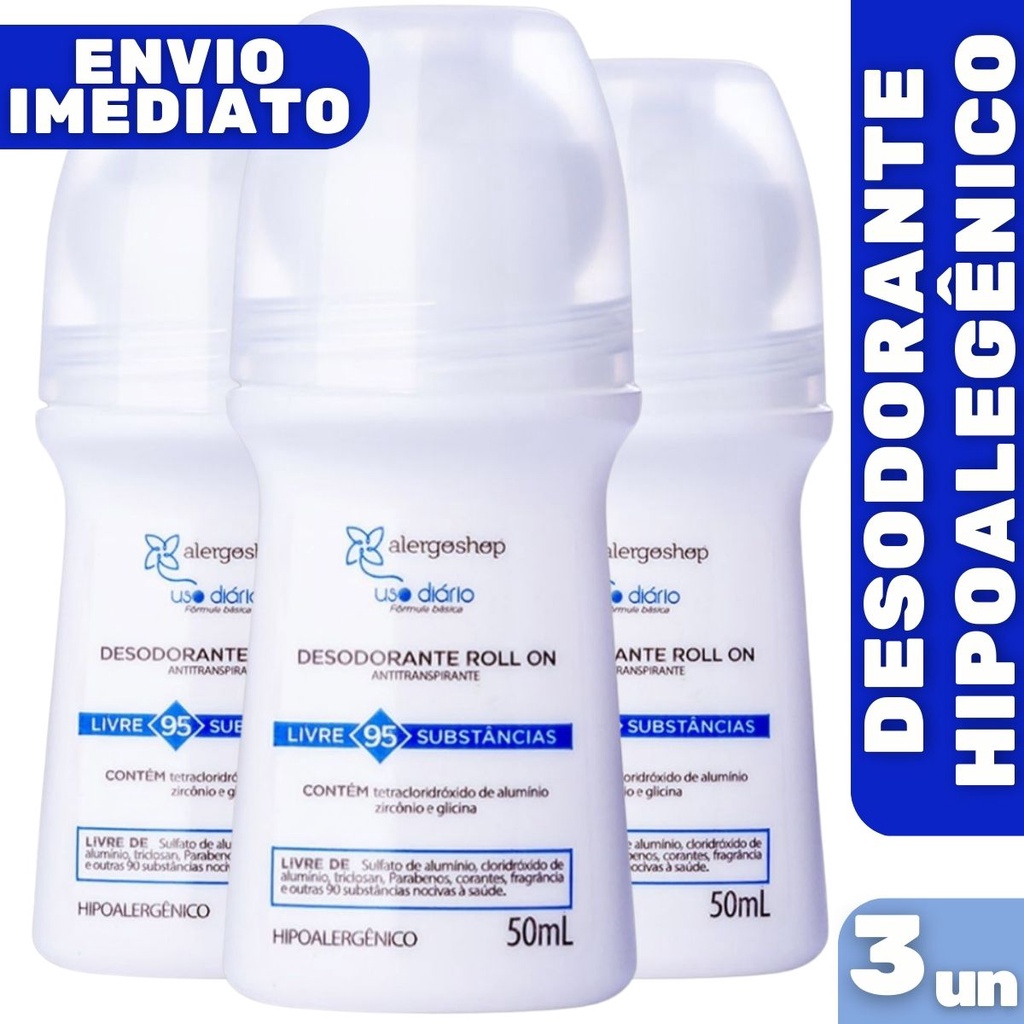 Kit 3 Desodorante Antitranspirante Roll-On Hipoalergênico 50ml ...