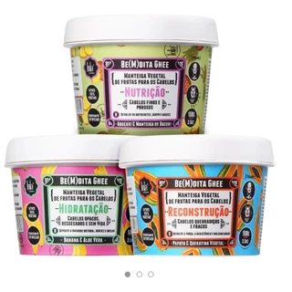 Kit Lola Cronograma Capilar Bemdita Ghee Lola Cosmetics Combo Hidratação Restauração Nutrição 3 unidades de 100g