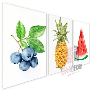 Kit 3 Quadros Decorativos para Cozinha Kitnet Apartamento Frutas Decoração