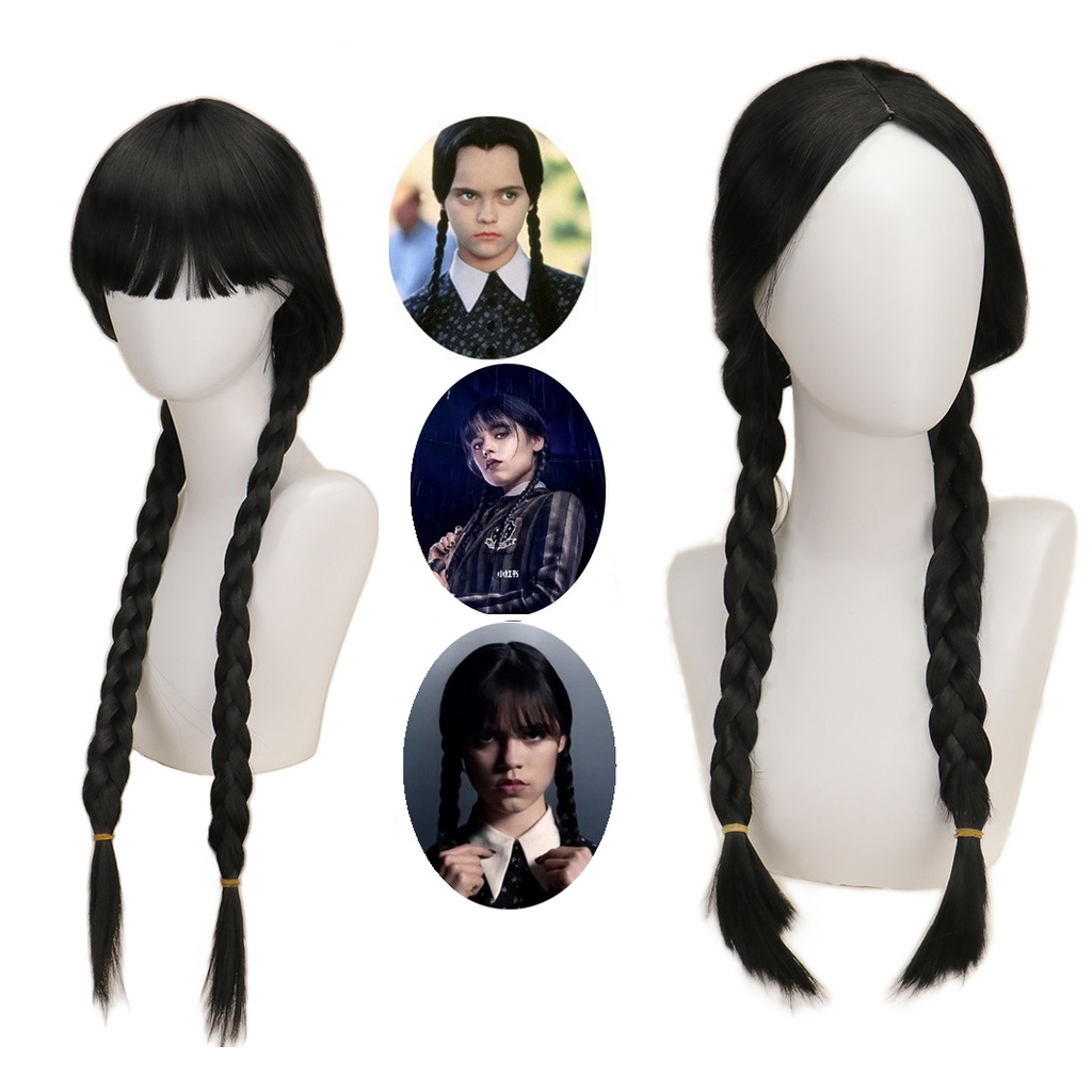 Quarta-feira addams quarta-feira cosplay peruca resistente ao calor do  cabelo sintético feminino senhoras halloween festa carnaval adereços  roleplay - AliExpress