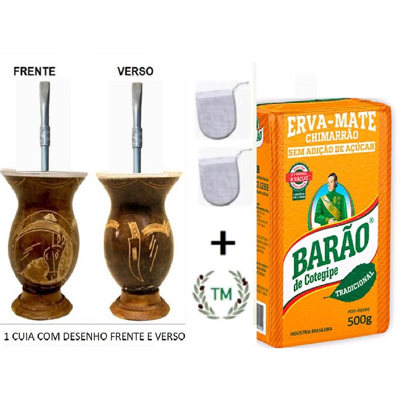 Cuia para Chimarrão Martelada Frente e Verso+ Bomba + Filtro + Erva Chimarrão