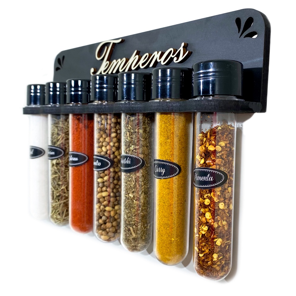 Porta temperos de parede kit suporte condimentos com potes + ETIQUETAS ...