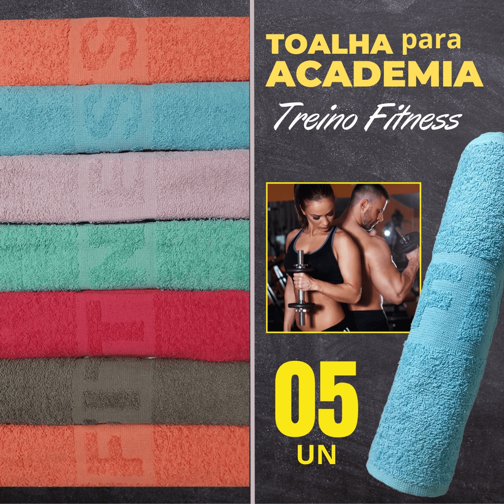 Kit 5 Toalhas Fitness de Academia Exercício Físico Grande Seca Suor