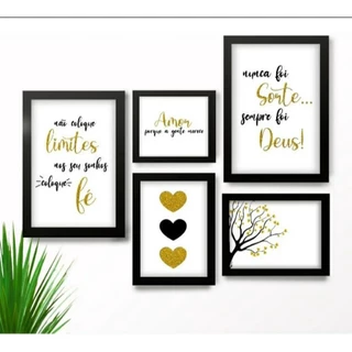 Quadros Decorativos 5 Peças Frases bAmor Porque A gente Merece