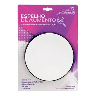 Espelho Redondo com Ventosa 14cm Aumento 5x Barba Maquiagem Banheiro Box