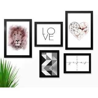Quadros Decorativos 5 peças Frases LOVE Sala Quarto Cozinha