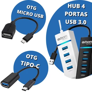 Hub Usb 3.0 4 Portas Mobilador Gamer Alta Velocidade + Otg Conversor para Celular Micro Usb Tipo-c em Oferta na Shopee