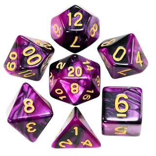 Sete 7 Dados Rpg Roxo Dourado Marmorizado Perolado D4 D6 D8 D10 D10% D12 D20