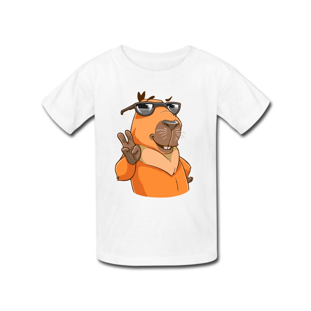 Um conjunto de personagem de desenho animado capivara vestindo uma camisa