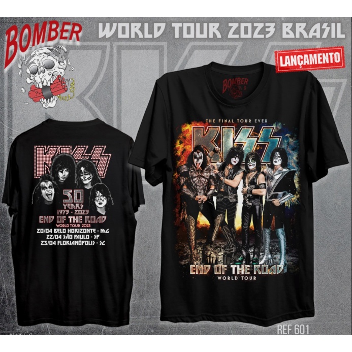 Camiseta Kiss turnê 50 anos com costa estampada