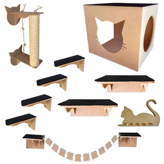Playground Gato 9 Pcs Nicho Ponte Prateleira Degrau Arranhador
