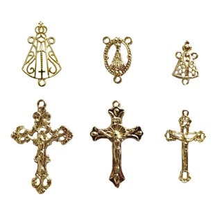 Kit Sortido 50 Crucifixos + 50 Entremeios Dourado Para Fazer Terço