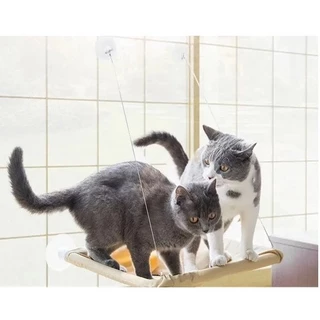 Cama Grande Para Dois Gatos Suspensa Janela Caminha Pet com Rede Tecido e Ventosas