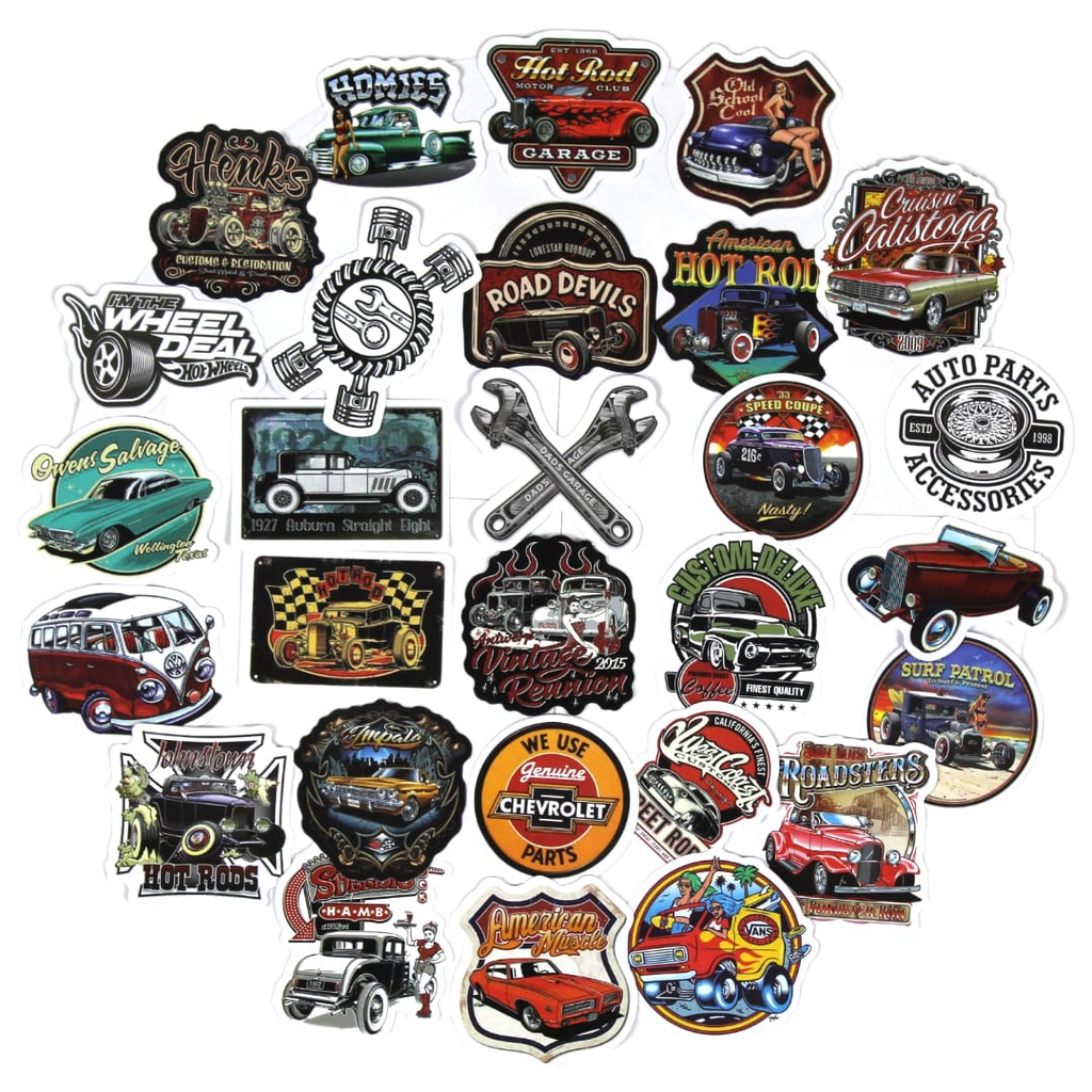Kit 50 Adesivos Carros Antigos Hot Rod Garagem Vintage Stickers Pack ...