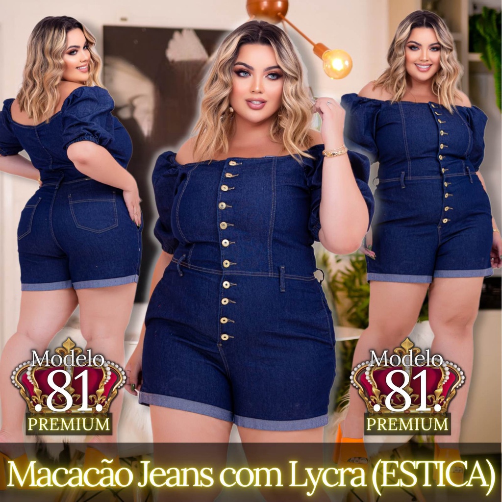 Macacão jeans plus size 2024 curto