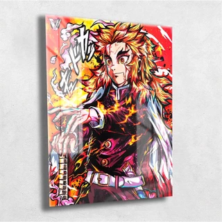 Quadro Metalizado Pilar Das Chamas Rengoku Demon Slayer Placa Decorativa Brilhante Pôster