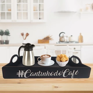 Bandeja Decorativa Para Café 39x30cm Cor Preta Mdf Pintada Organizar e servir